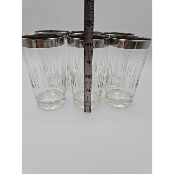 MCM Silver Rim High Ball Etched Glasses "Dorothy Thorpe Style" Set of 6 - Picture 3 of 8